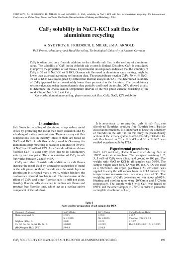 CaF2 solubility in NaC1-KC1 salt flux for aluminium recycling