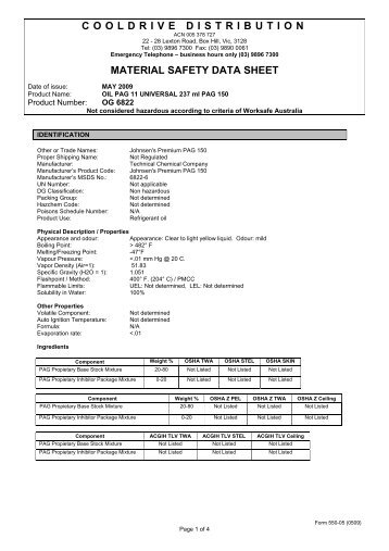 MSDS - Cooldrive Distribution