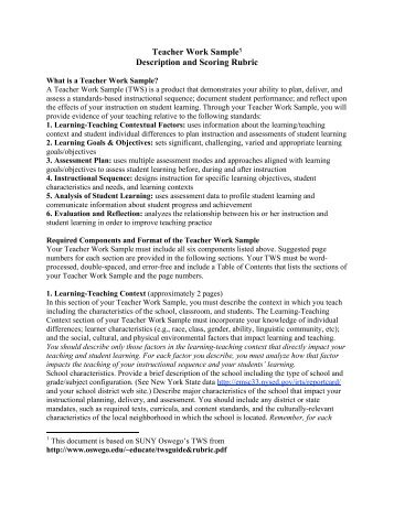 Teacher Work Sample1 Description and Scoring Rubric