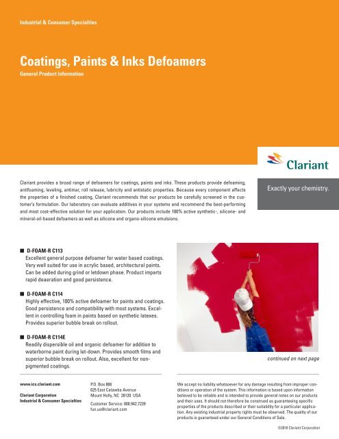 Coatings, Paints & Inks Defoamers - Clariant