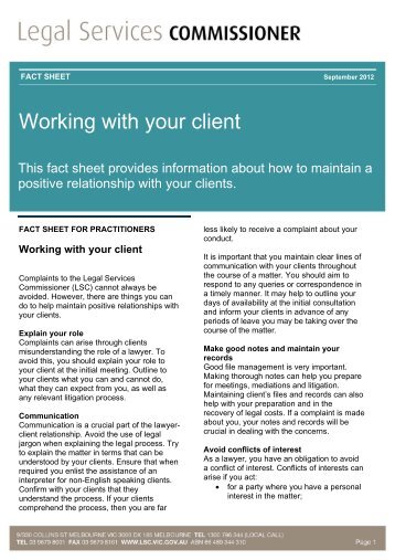 Working with your client - Legal Services Commissioner