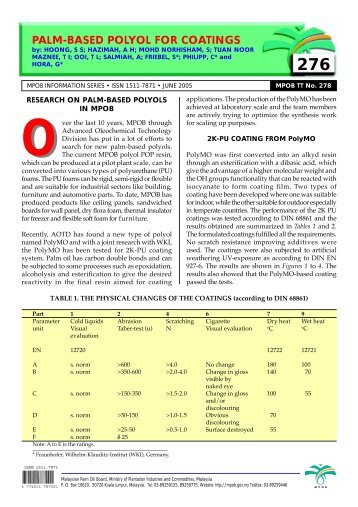 PALM-BASED POLYOL FOR COATINGS - PALMOILIS - MPOB