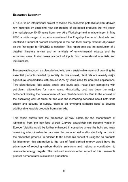 production of wax esters in crambe