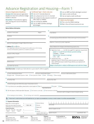 Advance Registration and HousingâForm 1 - RSNA 2008