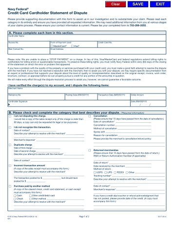 Credit Card Dispute Form - Navy Federal Credit Union