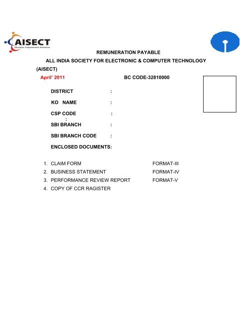 BF Claim Form For SBI Loan and Other Services - aisect