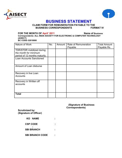 BF Claim Form For SBI Loan and Other Services - aisect