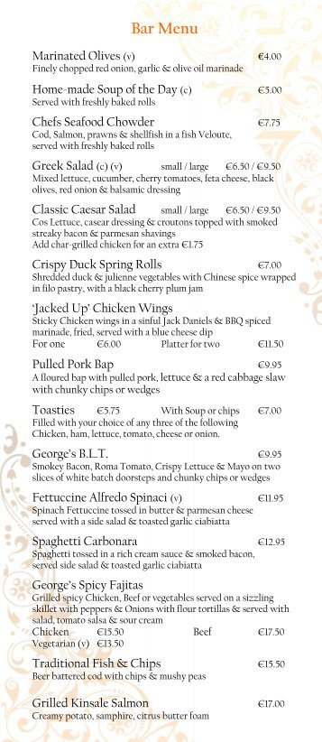 gBK Bar Menu - George Boutique Hotel Limerick