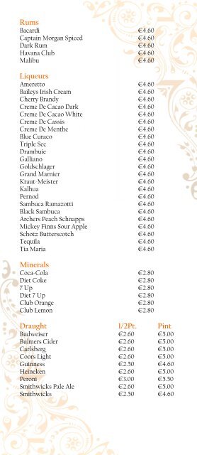 gBK Bar Menu - George Boutique Hotel Limerick