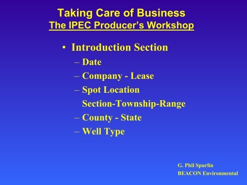 "Taking Care of Business" - The IPEC Producer's Workshop