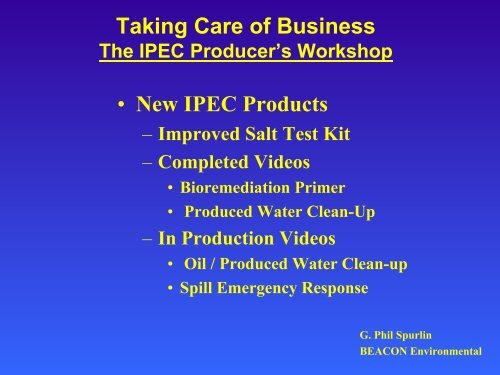 "Taking Care of Business" - The IPEC Producer's Workshop