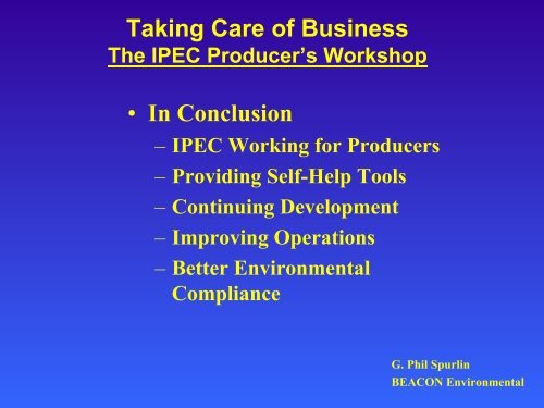 "Taking Care of Business" - The IPEC Producer's Workshop