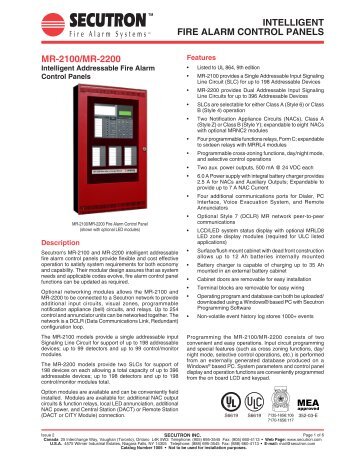 INTELLIGENT FIRE ALARM CONTROL PANELS MR ... - Secutron