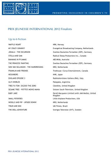 PRIX JEUNESSE INTERNATIONAL 2012 Finalists