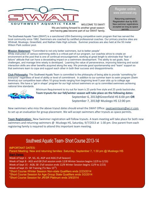 Registration Information - Southwest Aquatic Team