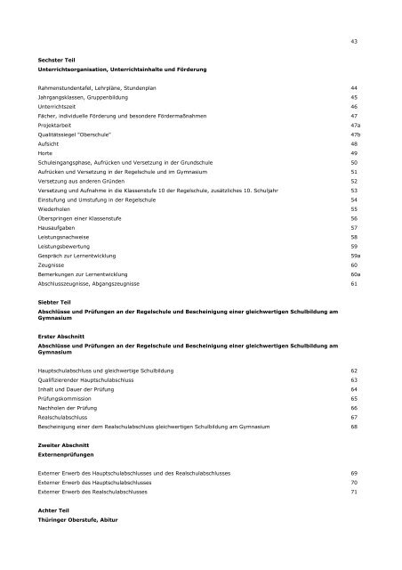 Thüringer Schulordnung für die Grundschule, die ... - Kursnet