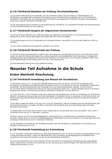 Thüringer Schulordnung für die Grundschule, die ... - Kursnet