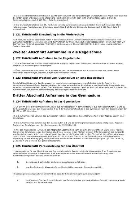 Thüringer Schulordnung für die Grundschule, die ... - Kursnet