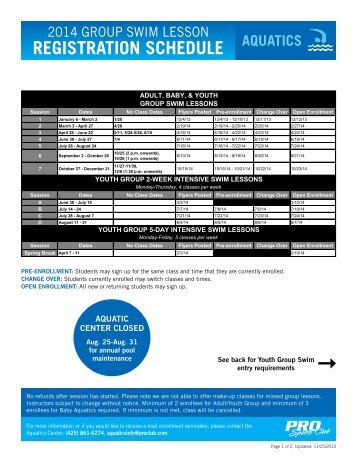 Swim Lessons Registration Timeline - PRO Sports Club