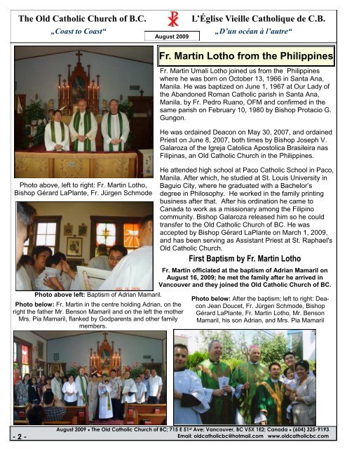 Wedding, Baptisms in August and a new Priest, Fr. Martin Lotho