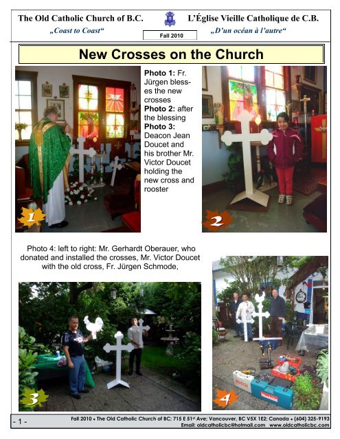 New Crosses on the Church - The Old Catholic Church of BC