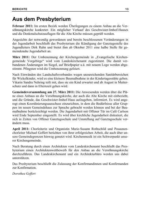 Gemeindebrief der Evangelischen Kirchengemeinde Vorgebirge ...