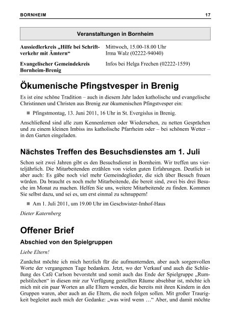 Gemeindebrief der Evangelischen Kirchengemeinde Vorgebirge ...