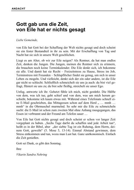 Gemeindebrief der Evangelischen Kirchengemeinde Vorgebirge ...