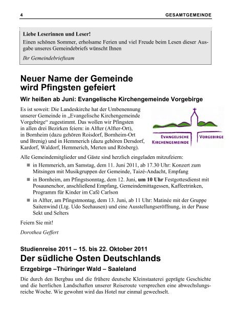 Gemeindebrief der Evangelischen Kirchengemeinde Vorgebirge ...