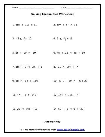 Solving Inequalities Worksheet - Teach-nology