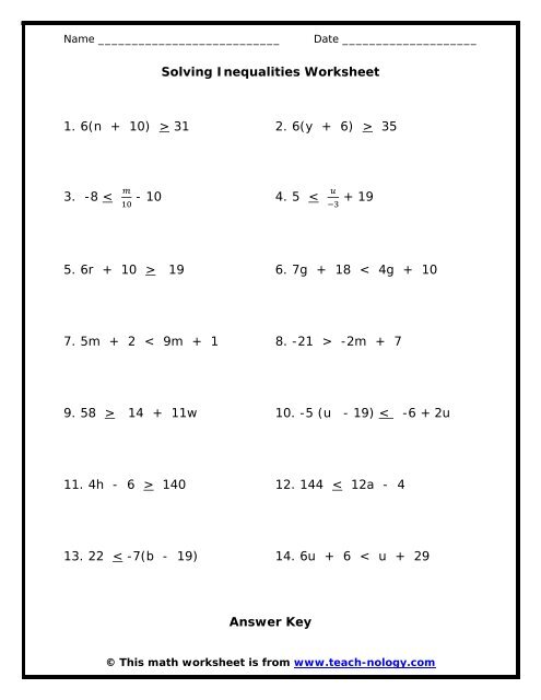 solving inequalities word problems worksheet pdf