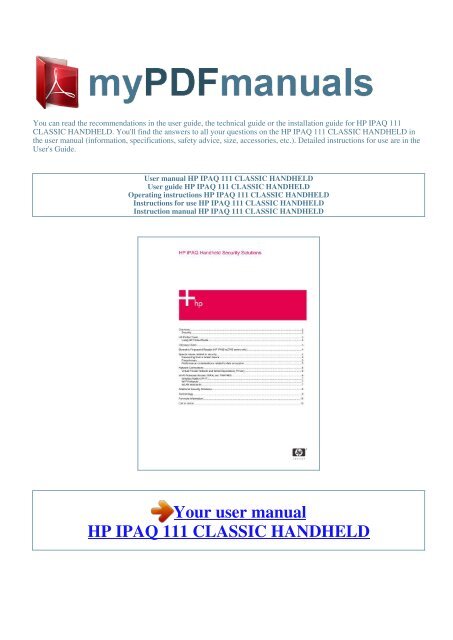 User manual HP IPAQ 111 CLASSIC HANDHELD