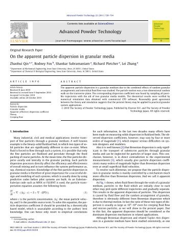 On the apparent particle dispersion in granular media - Mechanical ...