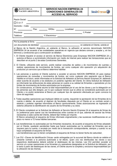 Condiciones Generales de Acceso al Servicio - Banco De La ...