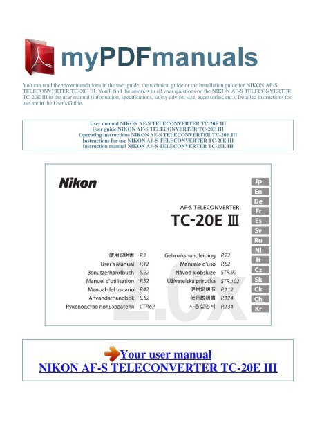 User Manual Nikon Af S Teleconverter Tc e Iii 1 User Manual Nikon Af S Teleconverter Tc e Iii 1