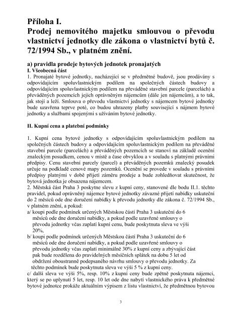 Soubor pravidel prodeje nemovitého majetku Městské části Praha 3