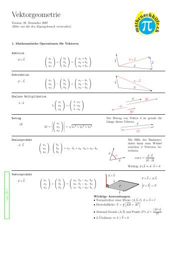 Übersicht zur Vektorgeometrie - Mathenachhilfe.ch