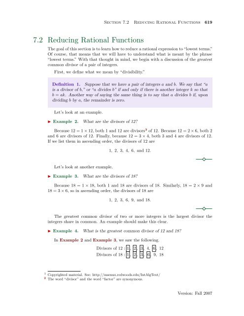 7.2 Reducing Rational Functions