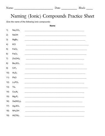 All Worksheets » Naming Of Chemical Compounds Worksheets With Answers  Printable Worksheets 