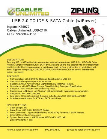 USB 2.0 TO IDE & SATA Cable (w/Power) - Digital River, Inc.