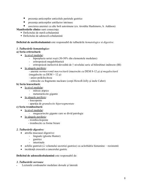 FIZIOPATOLOGIA SERIEI ERITROCITARE Capitole: I ...