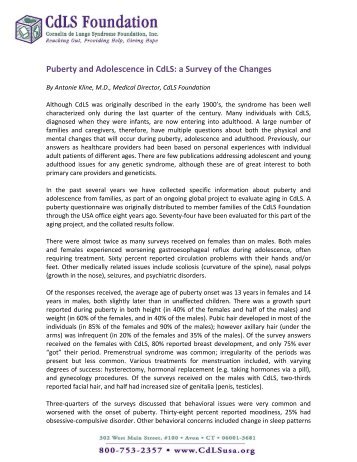Puberty and Adolescence in CdLS: a Survey of the Changes