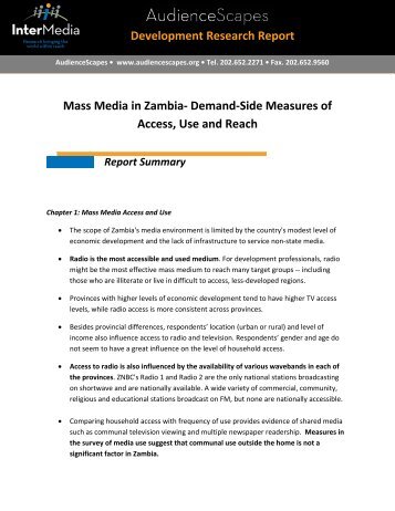 Mass Media in Zambia- Demand-Side Measures ... - AudienceScapes