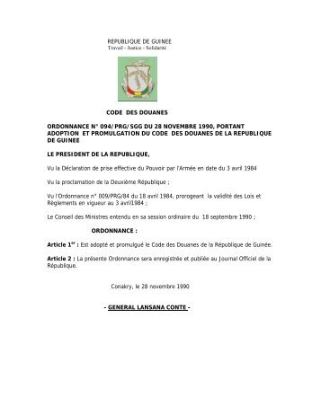 republique de guinee code des douanes ordonnance n ... - VERTIC