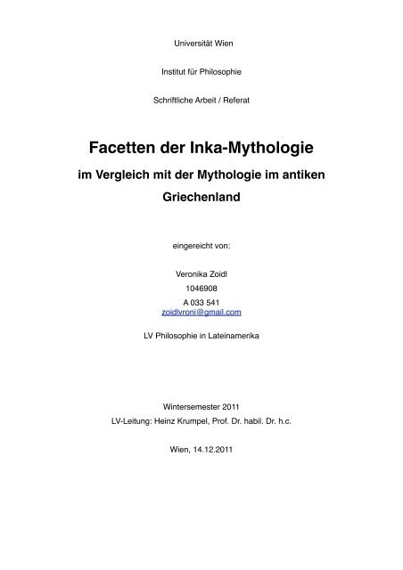 Facetten der Inka-Mythologie - philosophyinlatinamerica