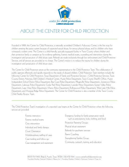 ABOUT THE CENTER FOR CHILD PROTECTION
