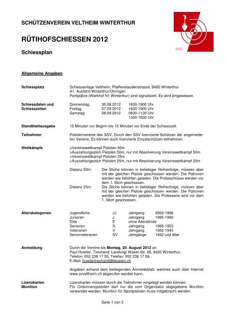 Schiessplan 2012 bewilligt - Schützenverein Veltheim