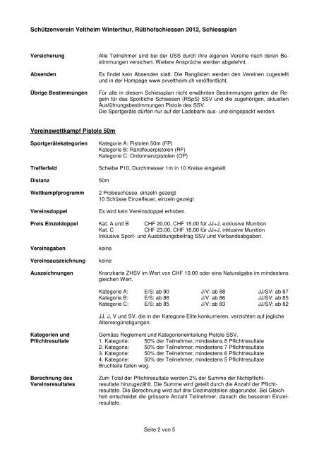 Schiessplan 2012 bewilligt - Schützenverein Veltheim