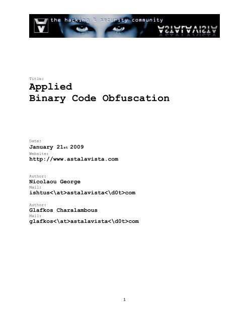 Applied Binary Code Obfuscation - Intelligent Exploit