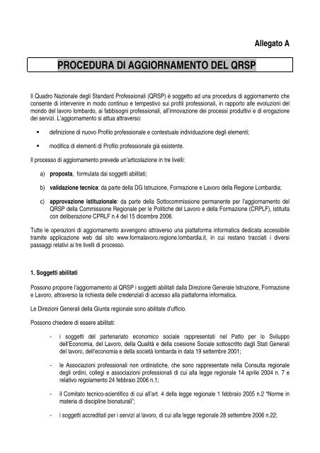 procedura di aggiornamento del qrsp - FLC CGIL Lombardia